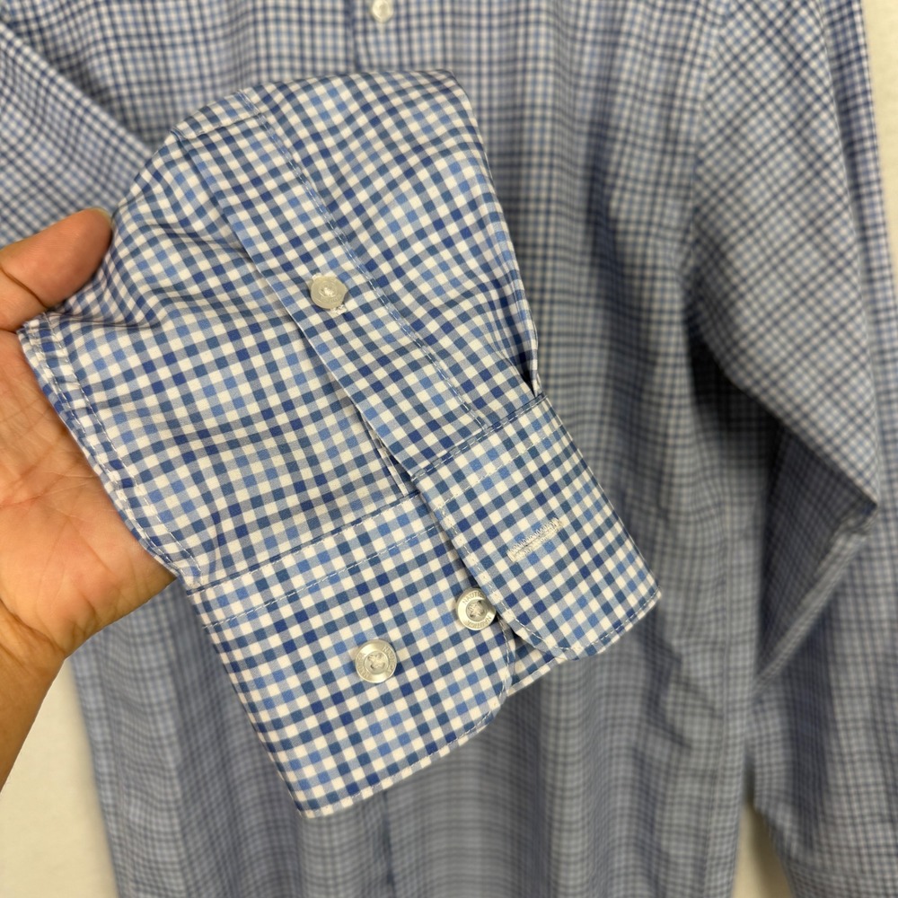 Nautica Button Down Shirt Mens Medium Slim Fit Gingham Long Sleeve Blue - Picture 4 of 10